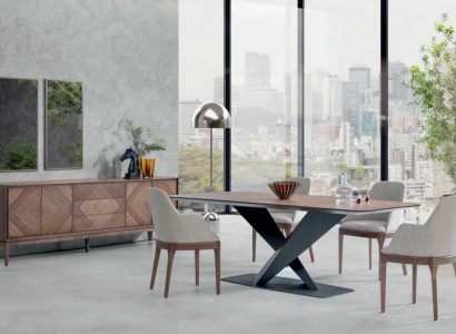 Luxury Set for Dining Room 5-piece Table 4x Chairs with Sideboard Table Wood
